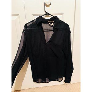 Garage Collared Sheer Loose Black Blouse